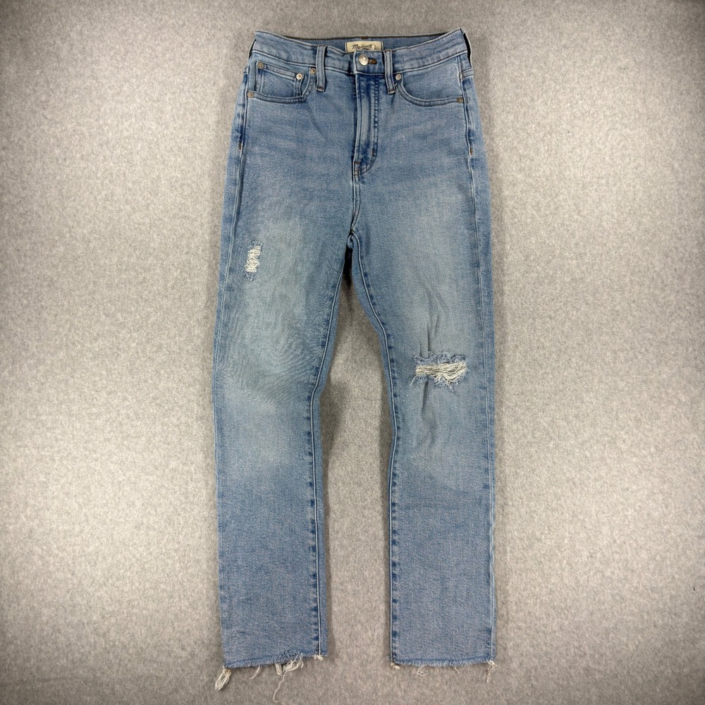 Madewell The Perfect Vintage Jean Light Wash Distressed Raw Hem Size 24